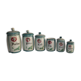 Series of spice pots in dabbling