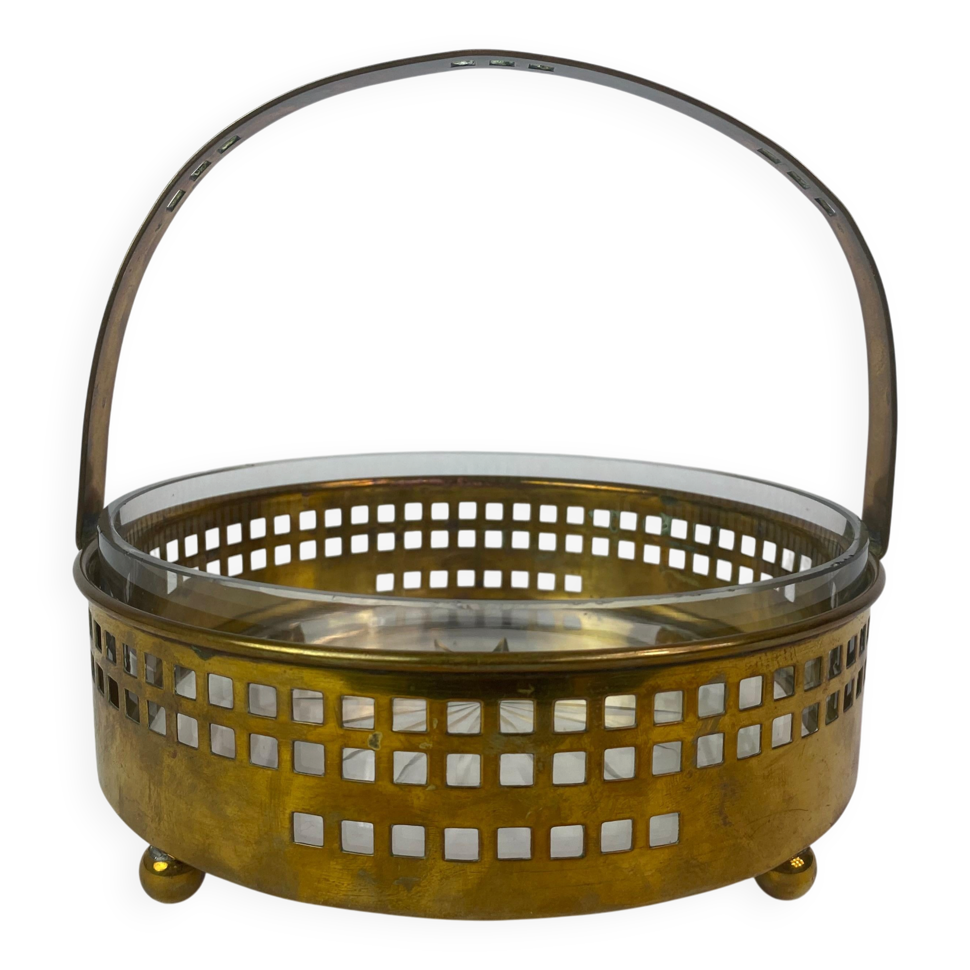 Secessionist brass baskets and toothpick holder by Hans Ofner/Josef Hoffmann