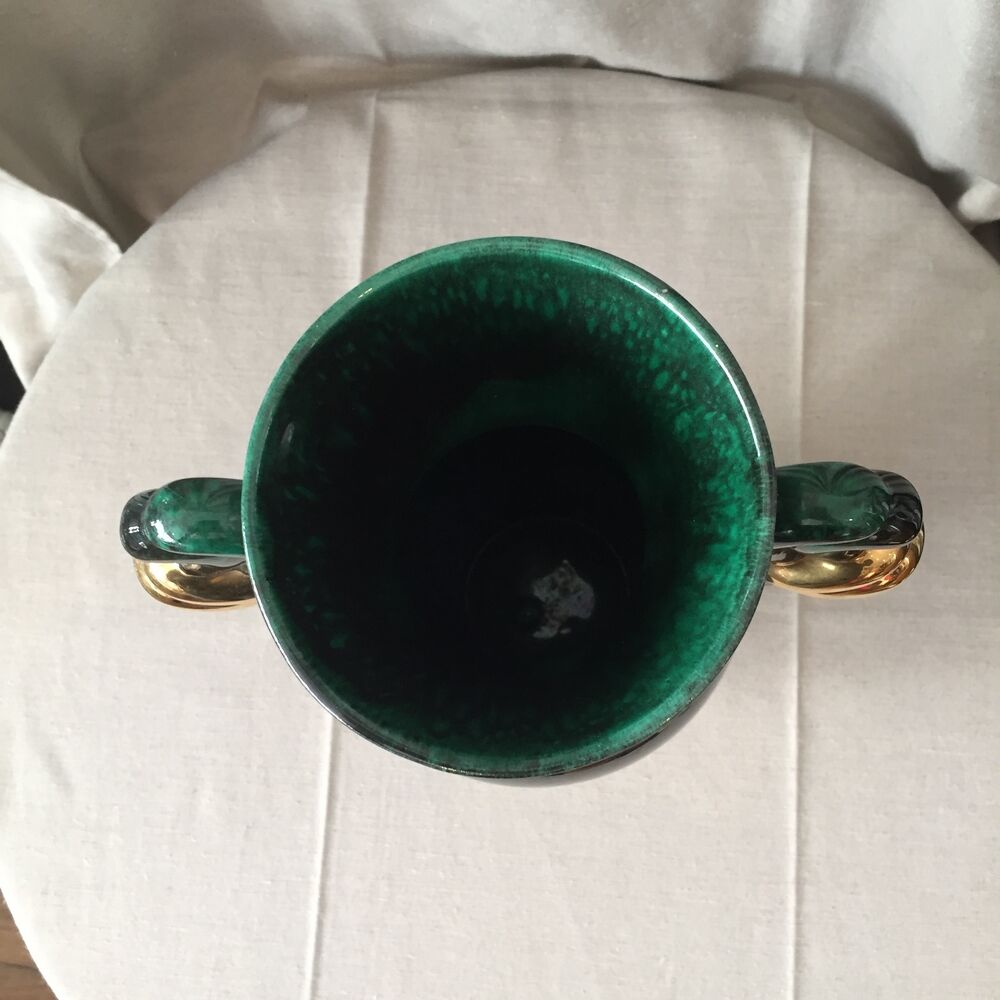 Vase in light green and dark ceramic and golden years 1950