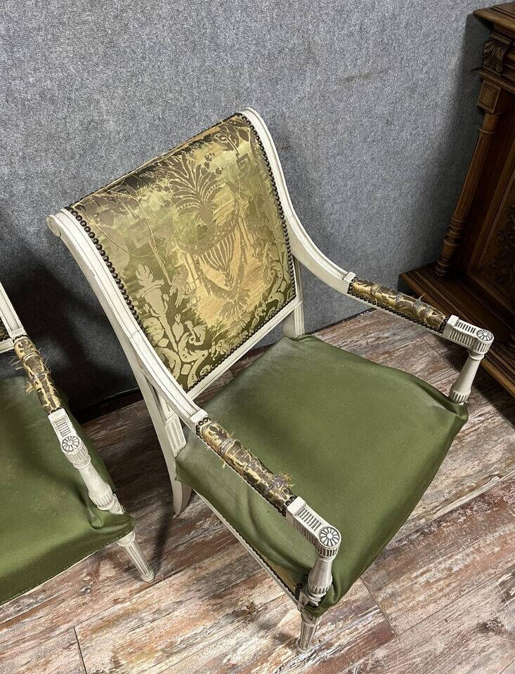 Pair of Louis XVI style armchairs in lacquered wood circa 1850 (B)