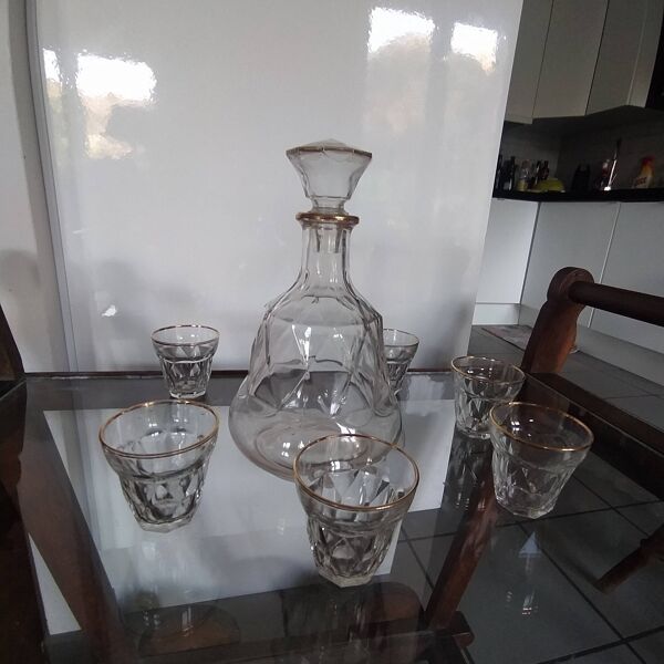 Ensemble verres à vin et carafe en verre bvb france r e g d 1950.