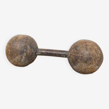Old large cast iron dumbbell