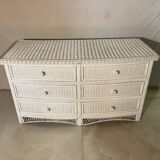 Vintage 6-drawer white woven rattan chest of drawers