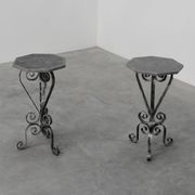 Pair of French Wrought Iron Consoles with Belgian Blue Stone Tops, 1950s