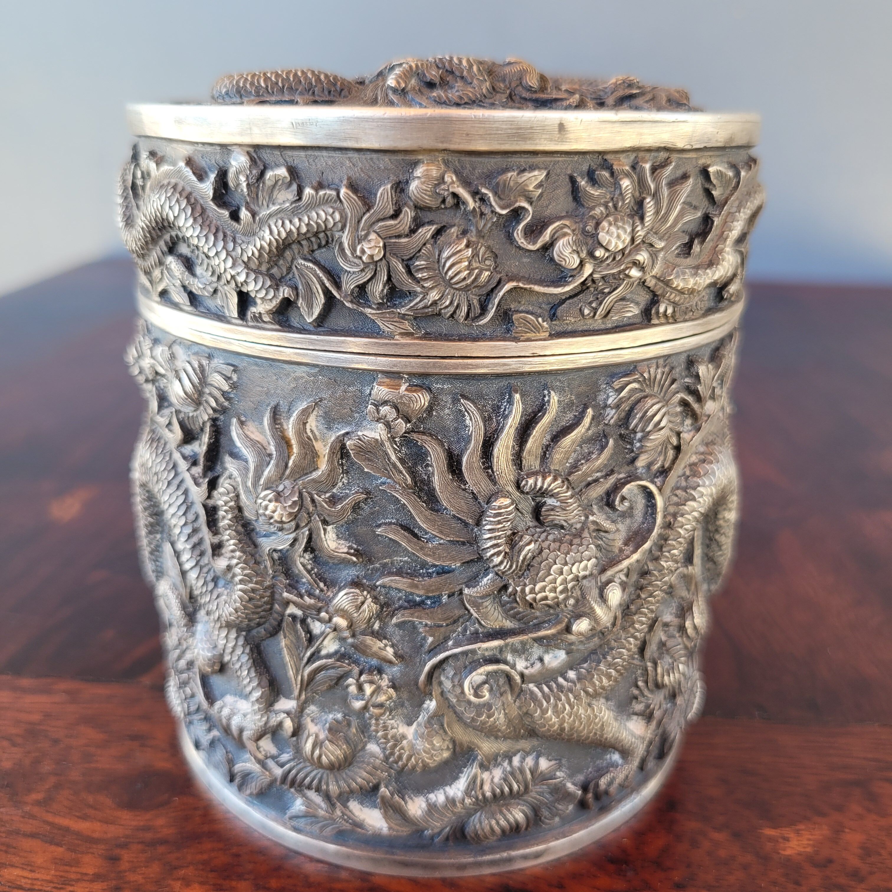 Chiseled Solid Silver Tea Box Vietnam