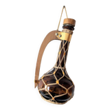 Amber glass carafe woven with wicker wooden handle