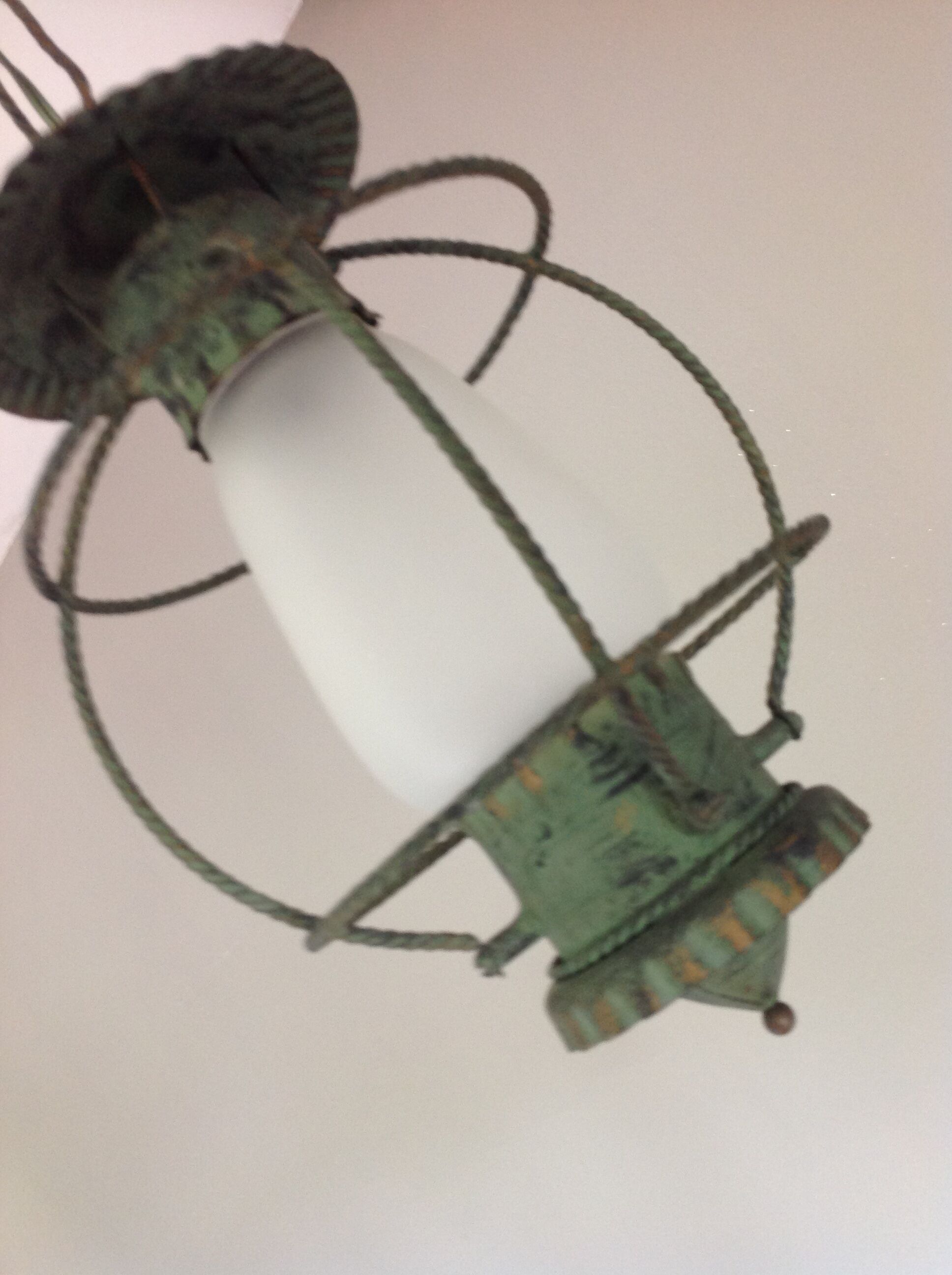 Lantern hanging lamp vintage green effect of gray painted metal