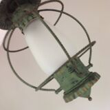 Lantern hanging lamp vintage green effect of gray painted metal