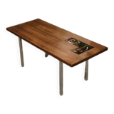 1960s designer coffee table in rosewood and ceramic