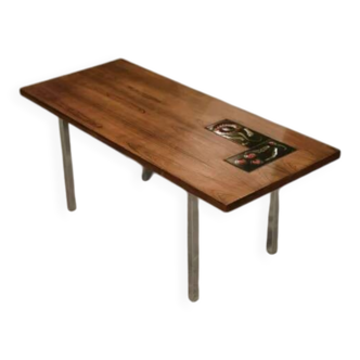1960s designer coffee table in rosewood and ceramic