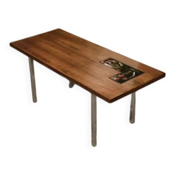 1960s designer coffee table in rosewood and ceramic