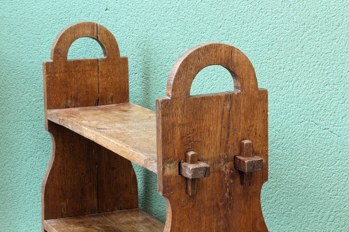 Brutalist oak shelving unit, 1950s