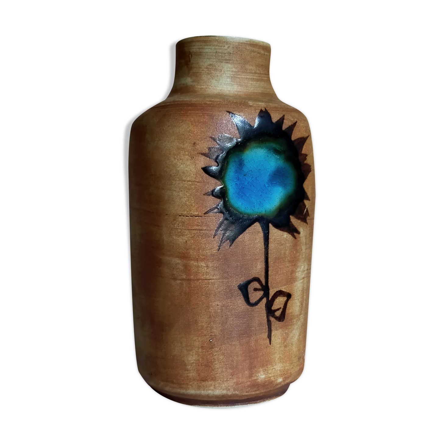 Ceramic vase "Poterie du Colombier" vintage blue sun