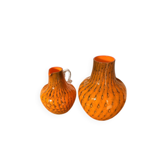 Duo vase & blown glass carafe in orange – 1960s/70s