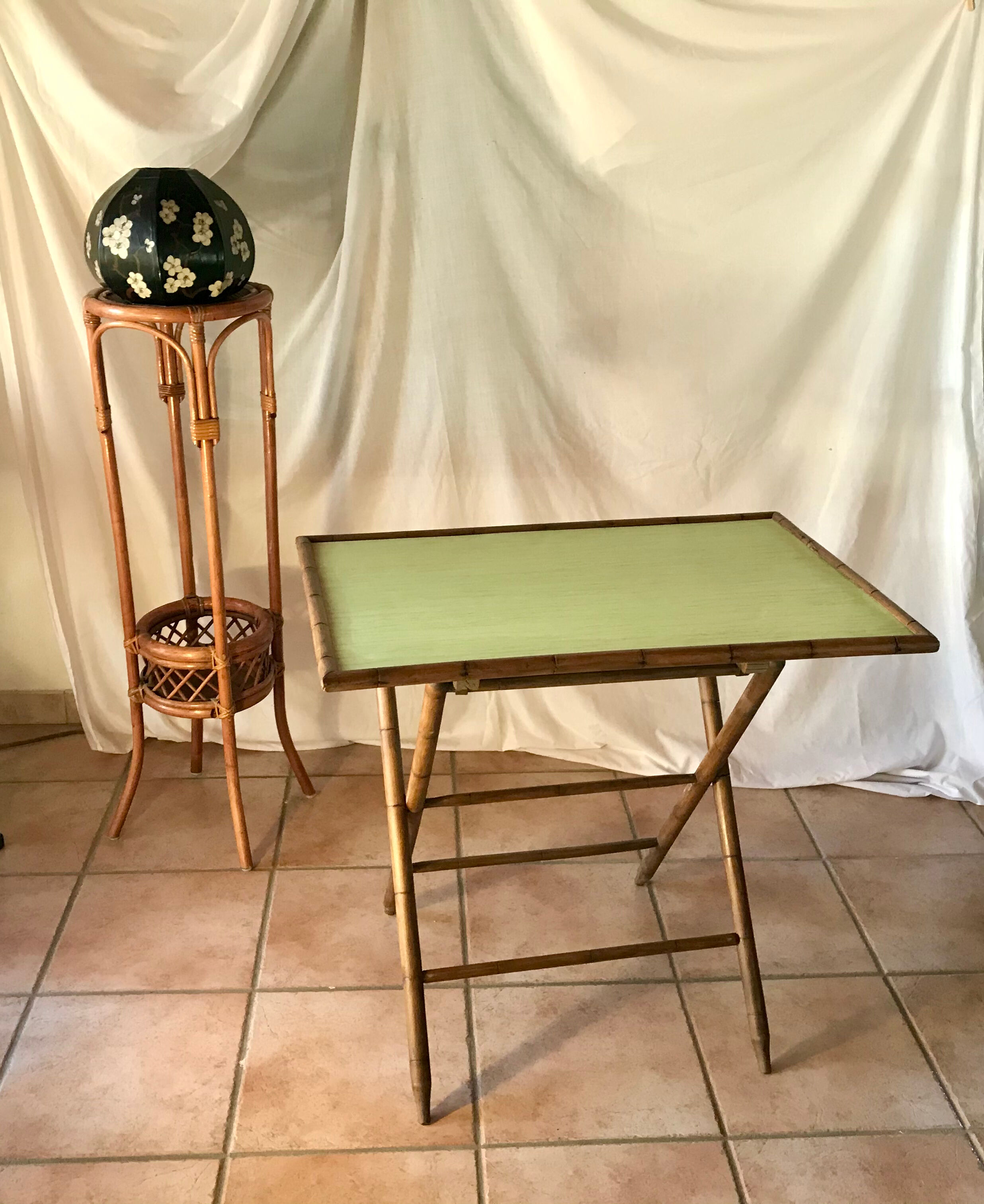 Rattan side table, 1900, Napoleon III style,