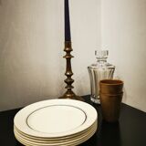 Set of 6 old flat plates with silver edging