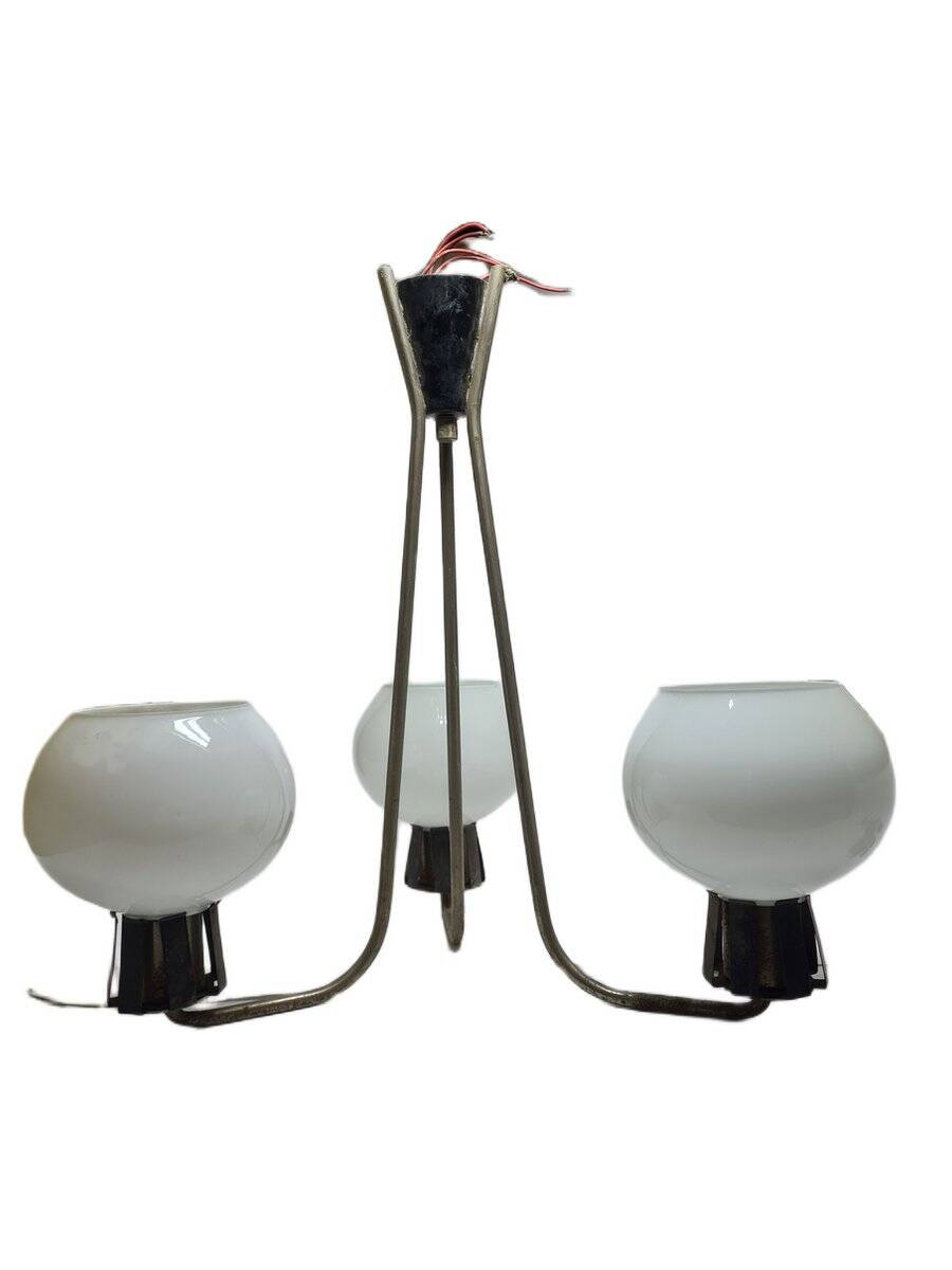 Vintage pendant light in white glass, Poland, 1960s