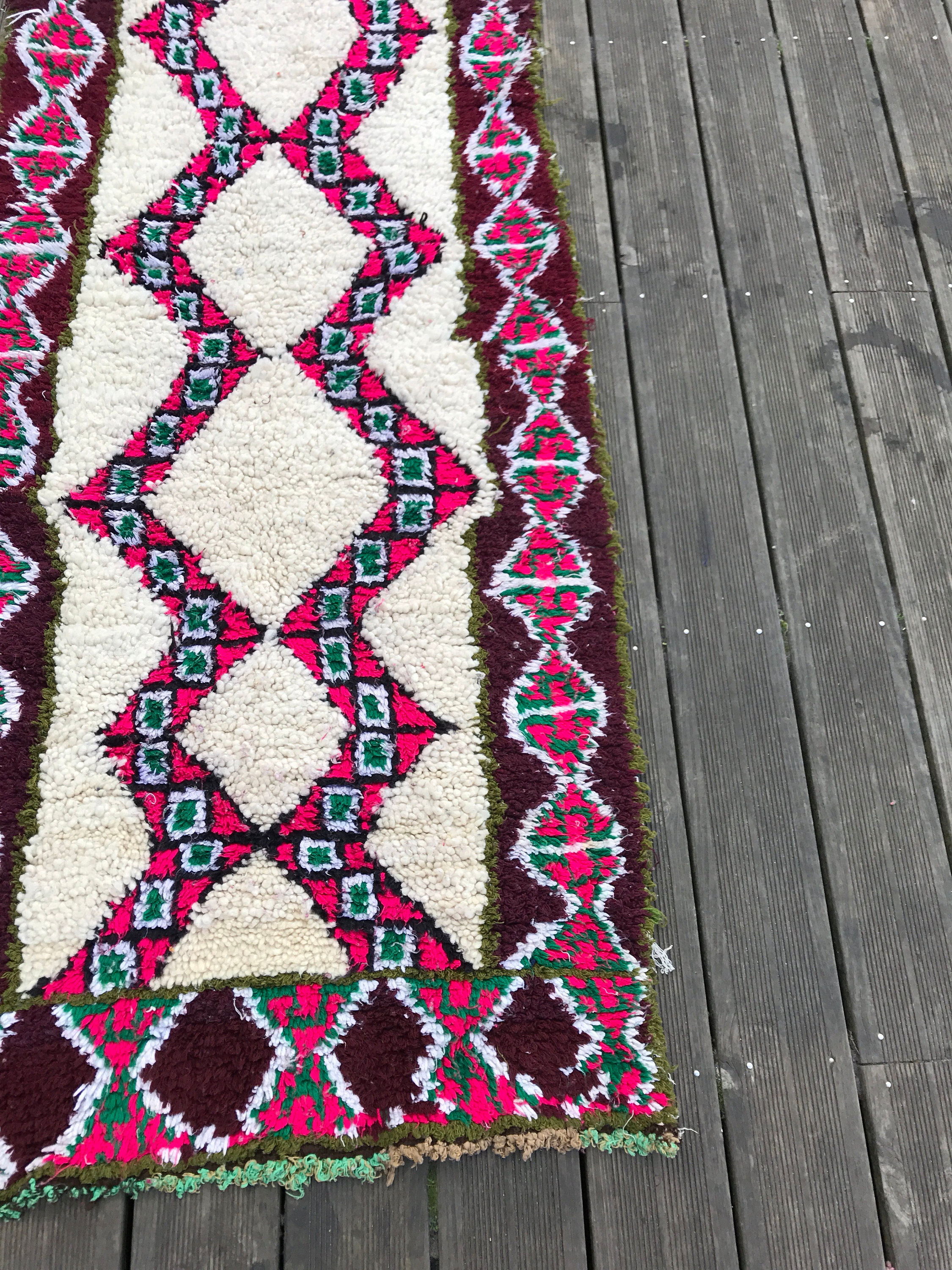 Tapis boucherouite berbère vintage 230x90cm