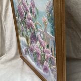 Framed signed painting Oil on canvas “The lilacs” dimension: height -55cm- width -70cm-