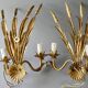 Pair of ear of wheat wall lights in gold metal, 1970s