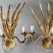 Pair of wheat spike wall lights in gilded metal, 1970s