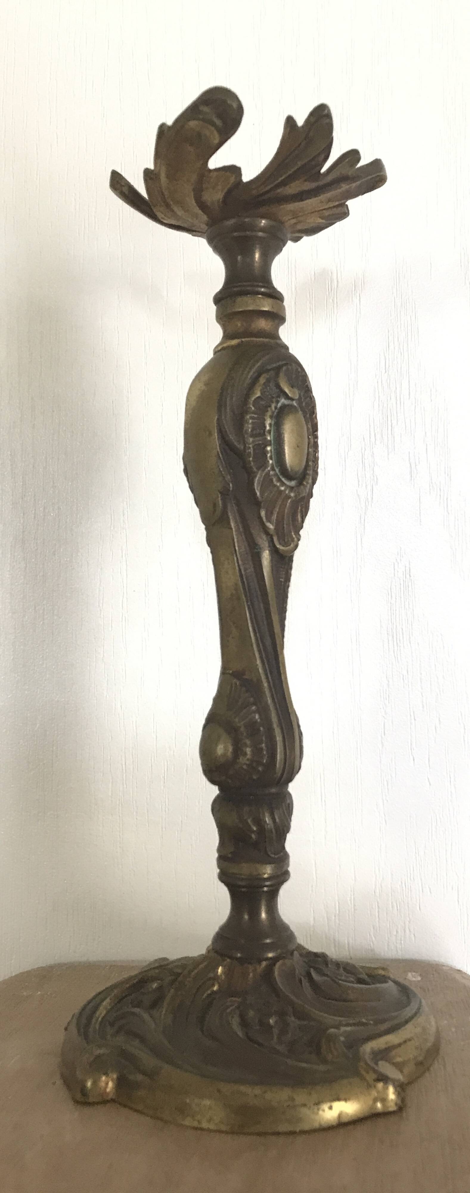 Old gilded bronze lamp base with Louis XV style rocaille decoration