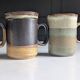 Set of brutalist mugs ''Buchan ceramics Scotland'' from the 1970s.