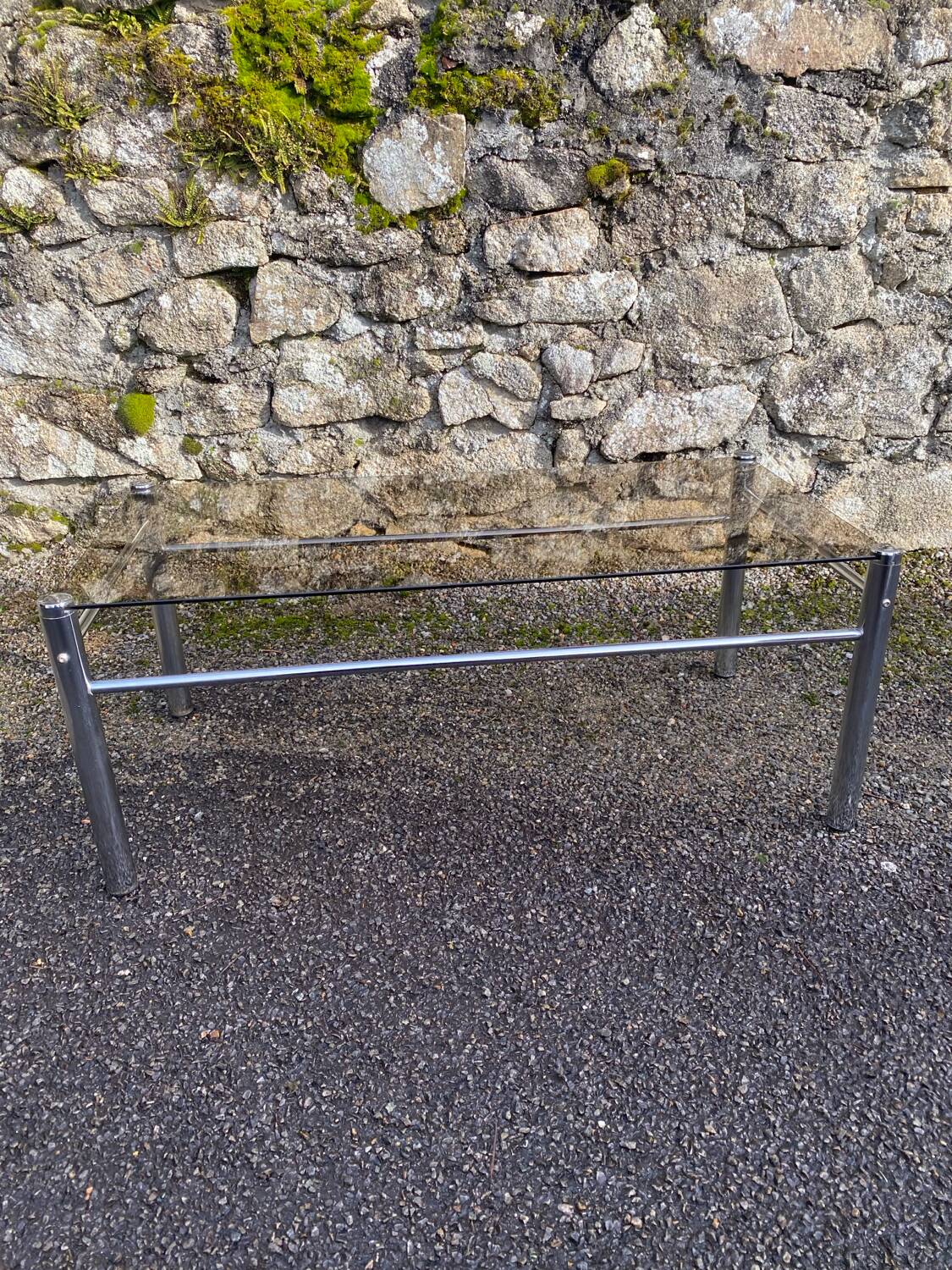 VINTAGE 1970 RECTANGULAR COFFEE TABLE WITH FLAT CHROME TUBULAR LEGS