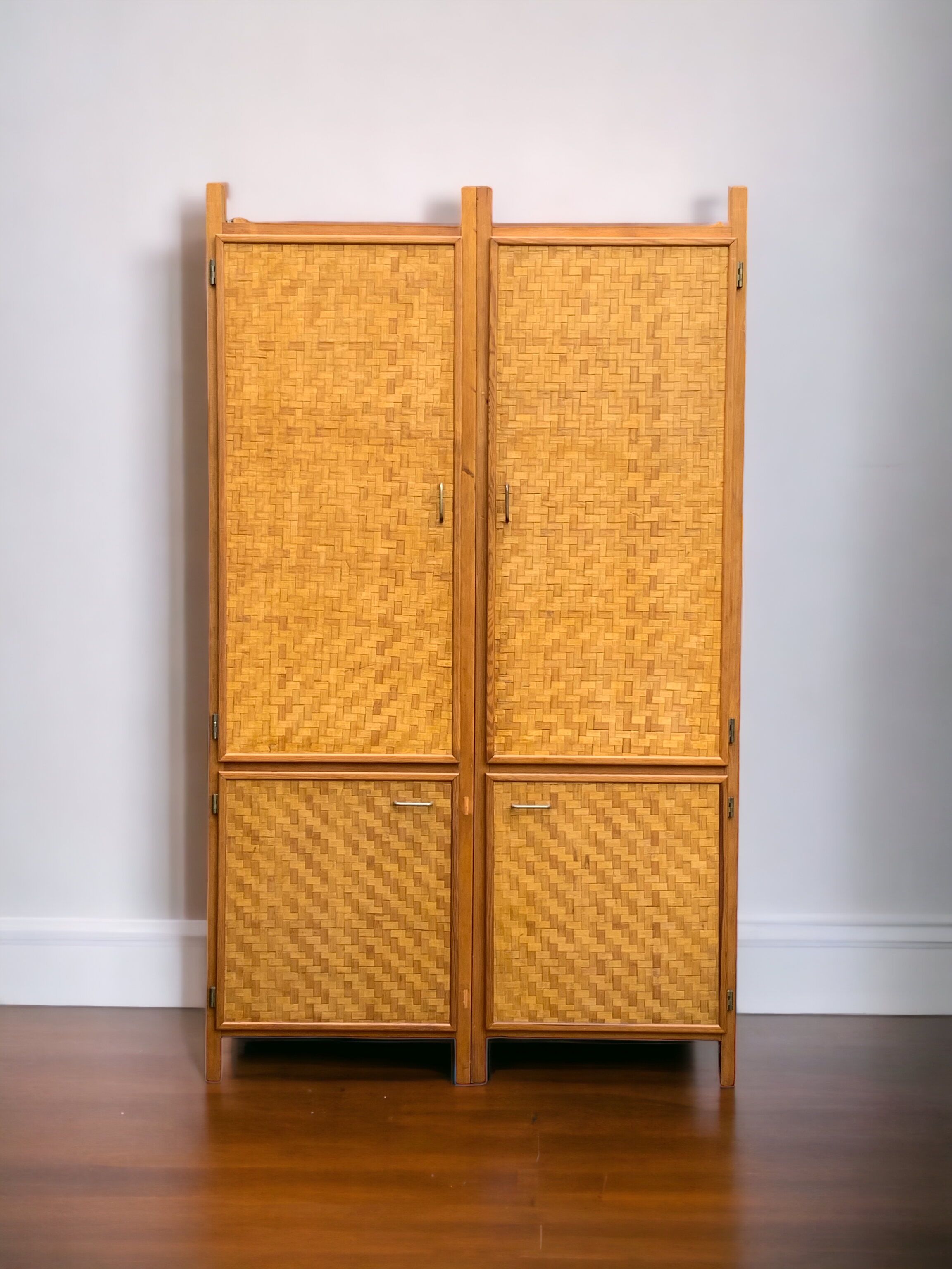 Bamboo cabinet woven and modular pine vintage 1960