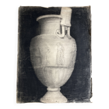 Neoclassical studio study of a marble jar, bas-relief, charcoal, 1920