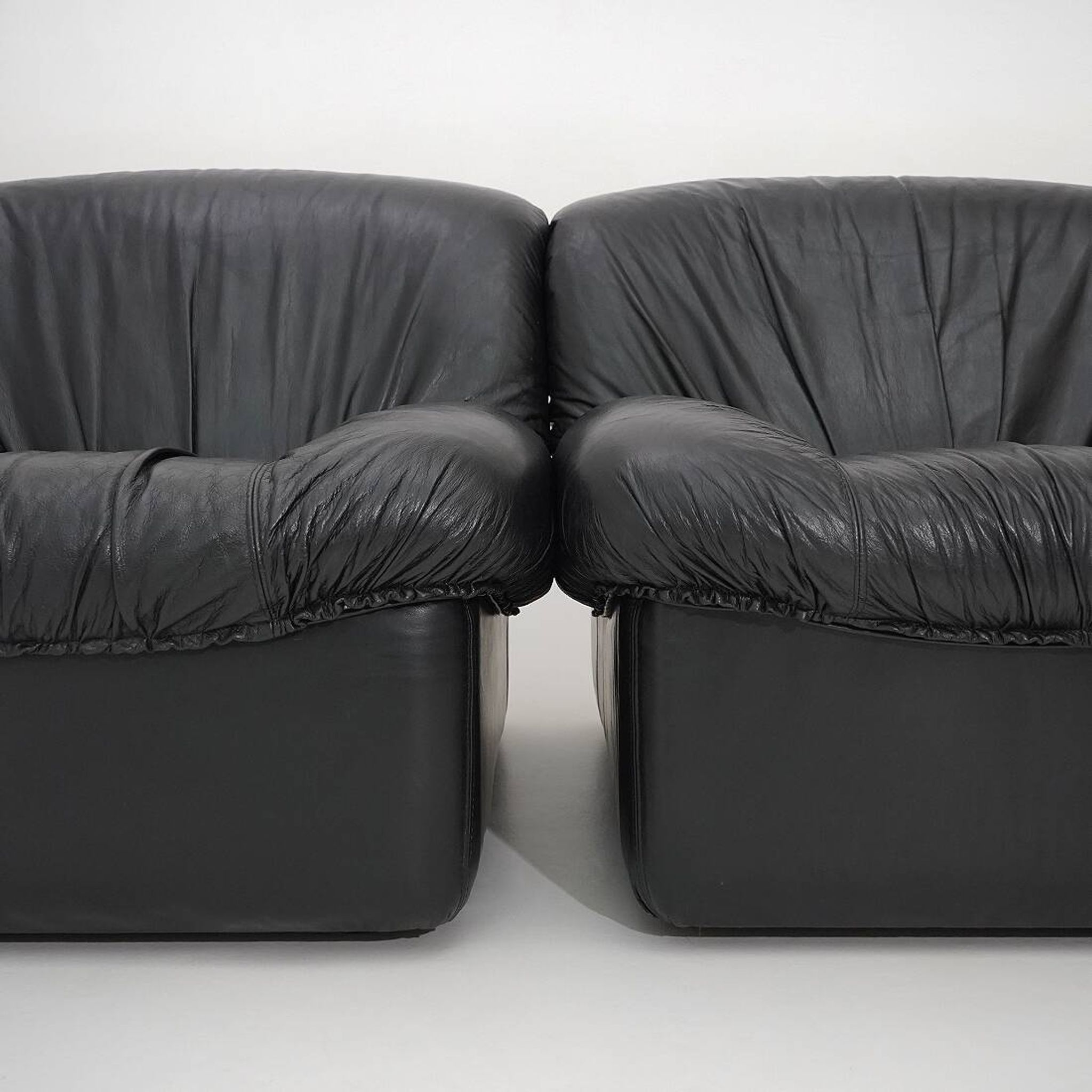 Modular black leather armchairs, 1970s