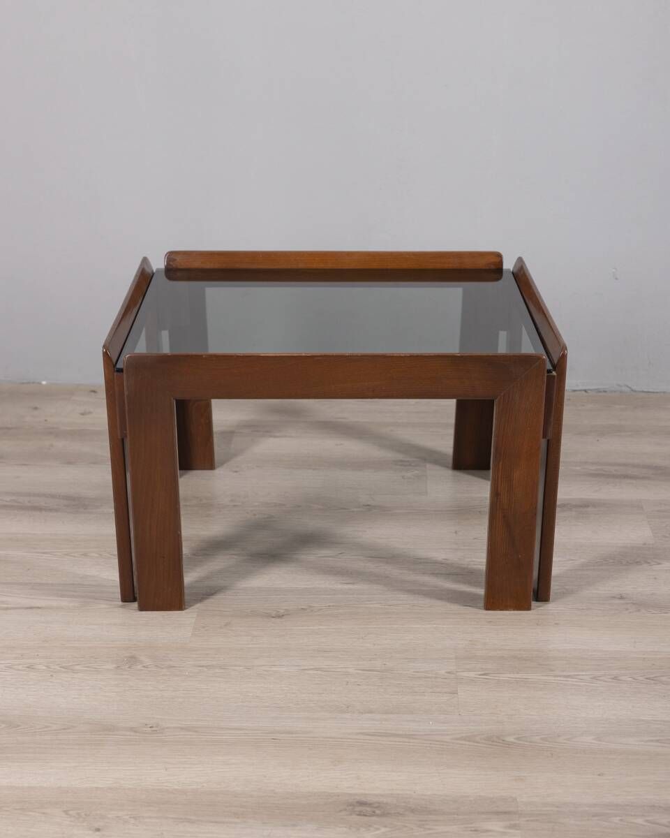 Vintage 1970s Coffee Table in Wood and Glass, Italian Design