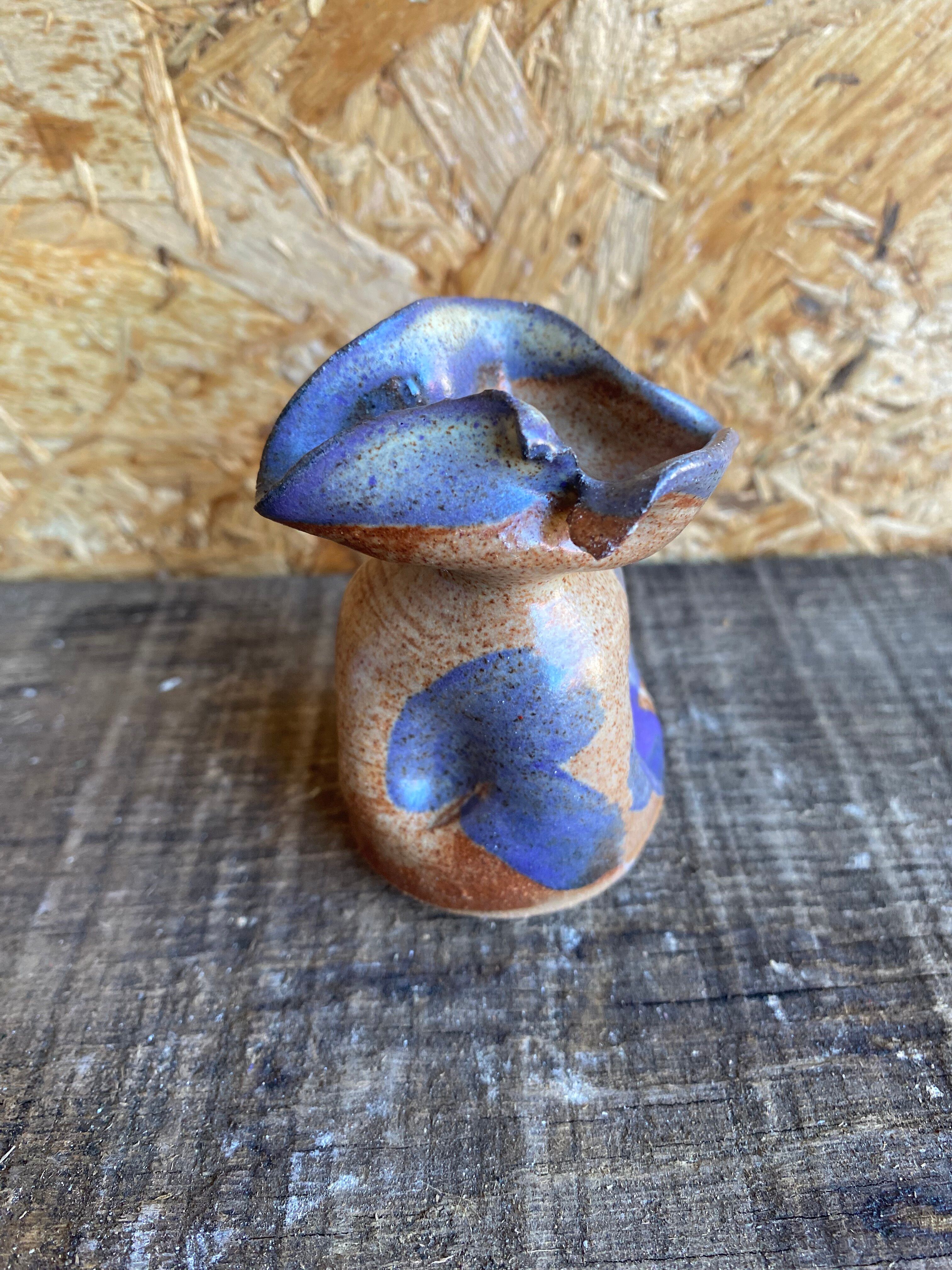 Vintage Polychrome Glazed Stoneware Soliflore Vase with Corolle Neck #D96
