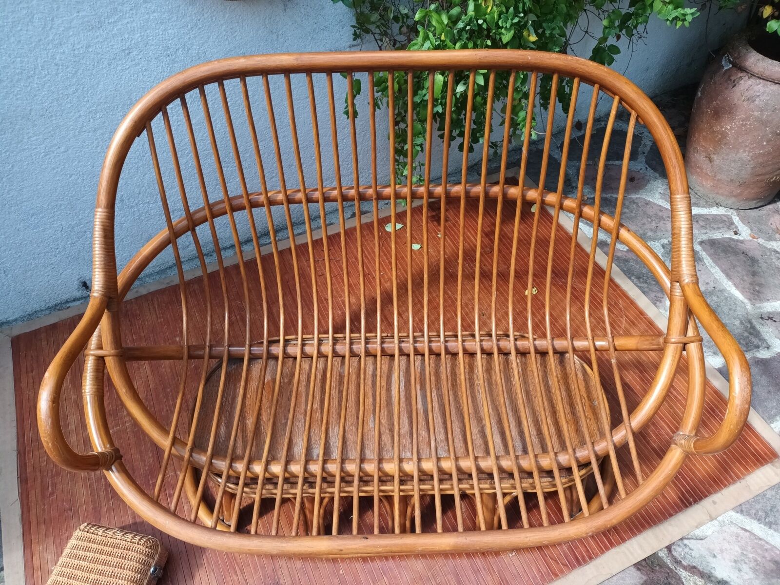 Rattan bench 70s