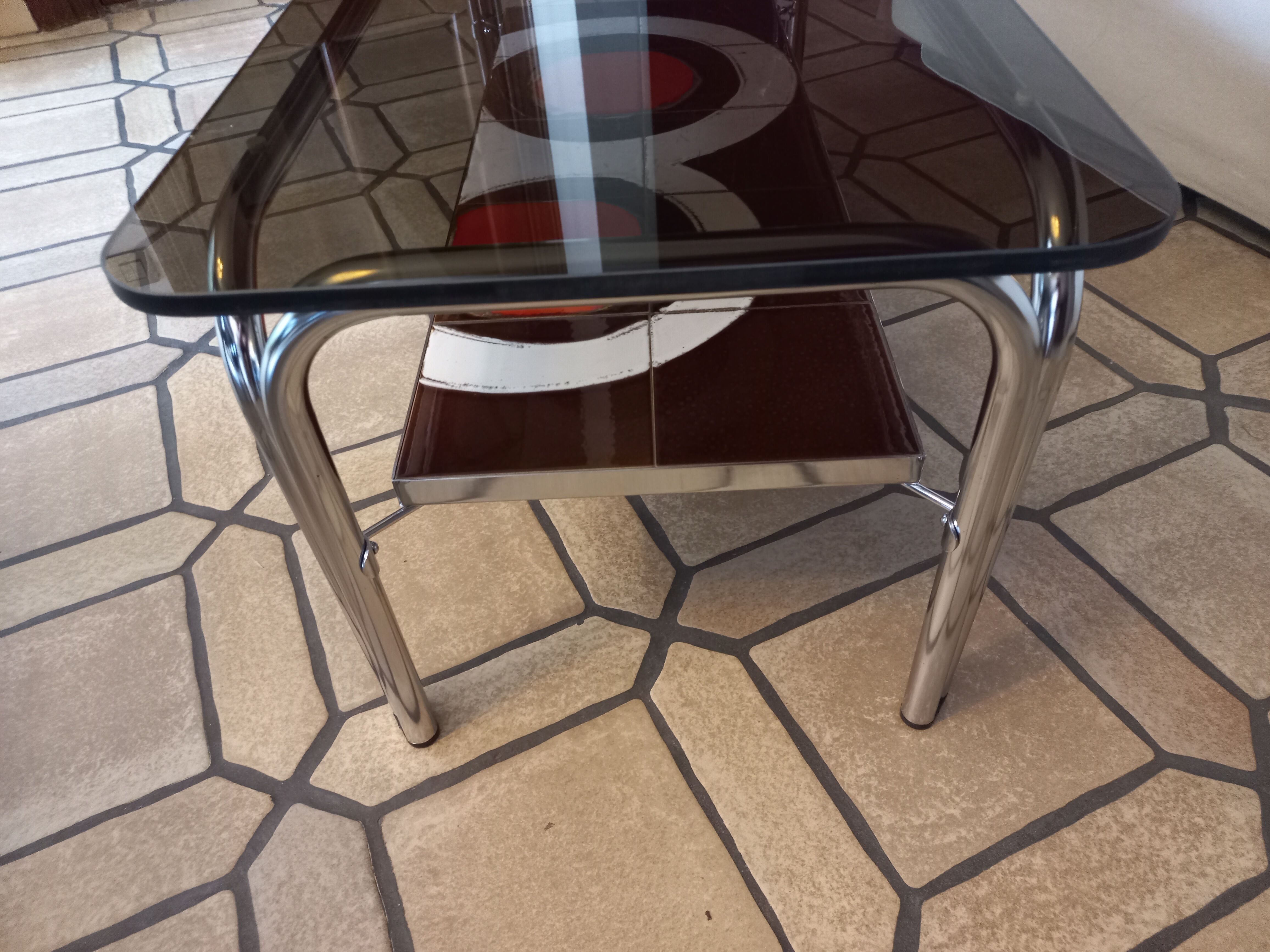 Vintage coffee table in ceramic and smoked glass