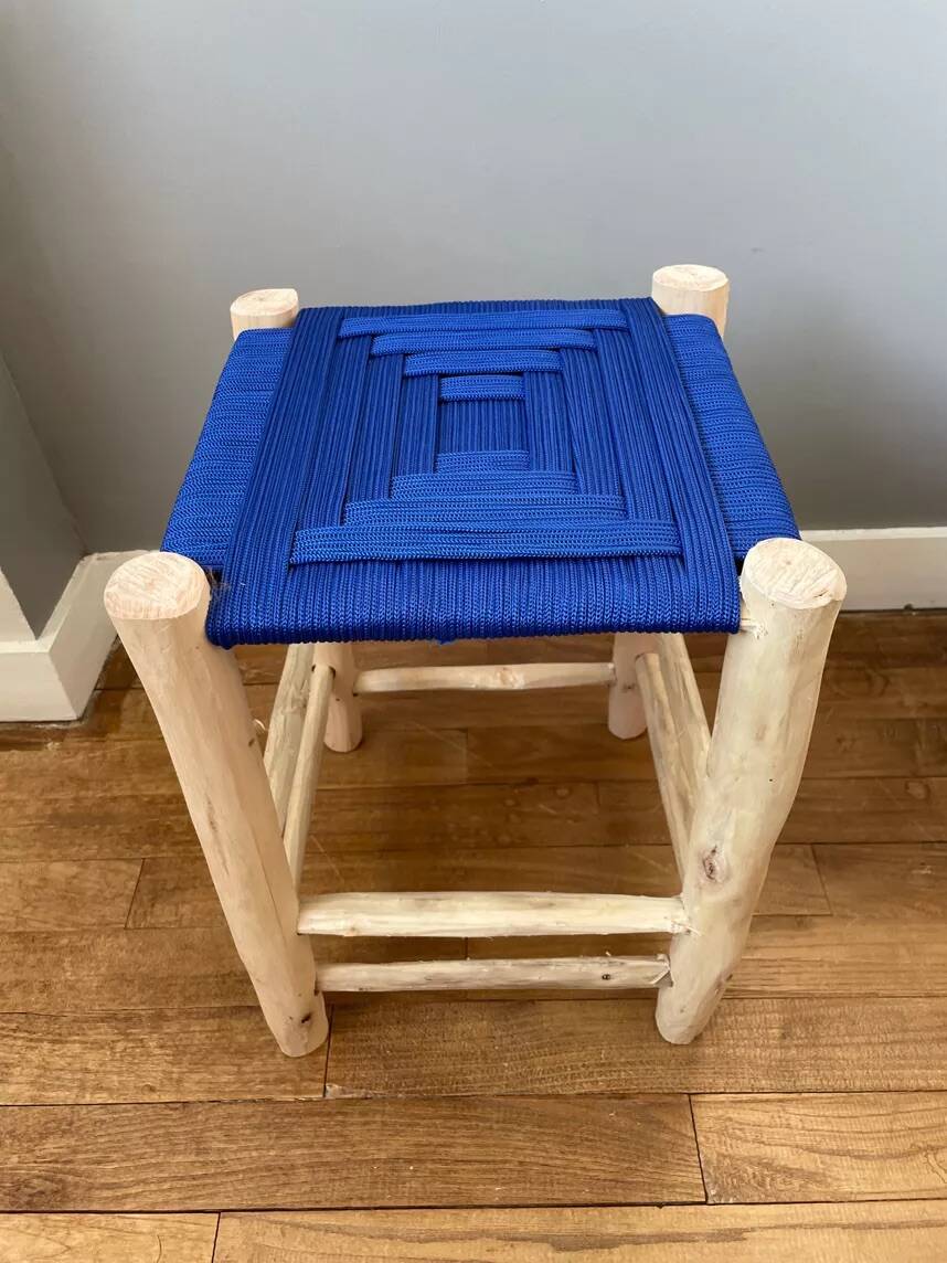 Moroccan beldi stool blue seat Majorelle