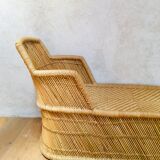 Honeycombed chaise longue bamboo and vintage rattan