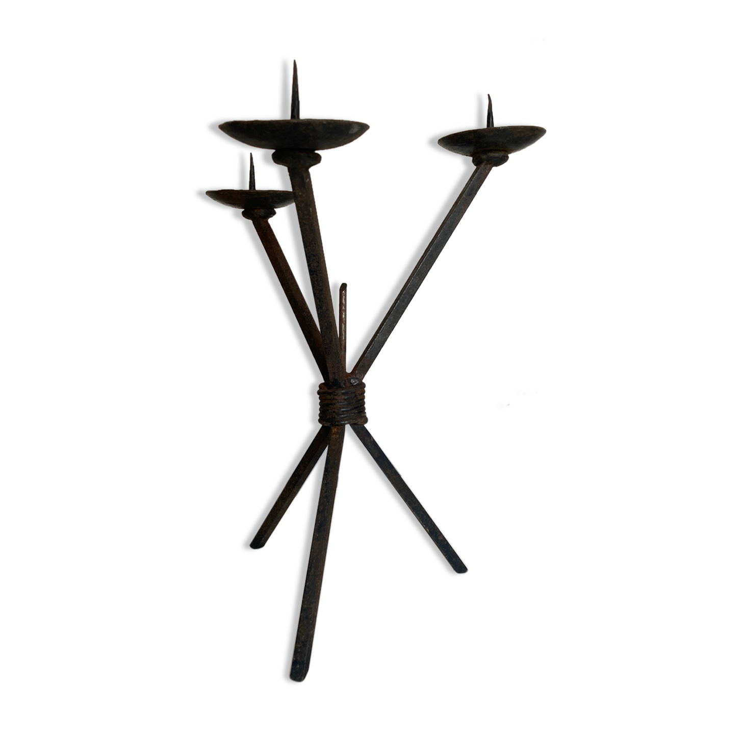 Brutalist beaten-iron campaign candlestick 1970