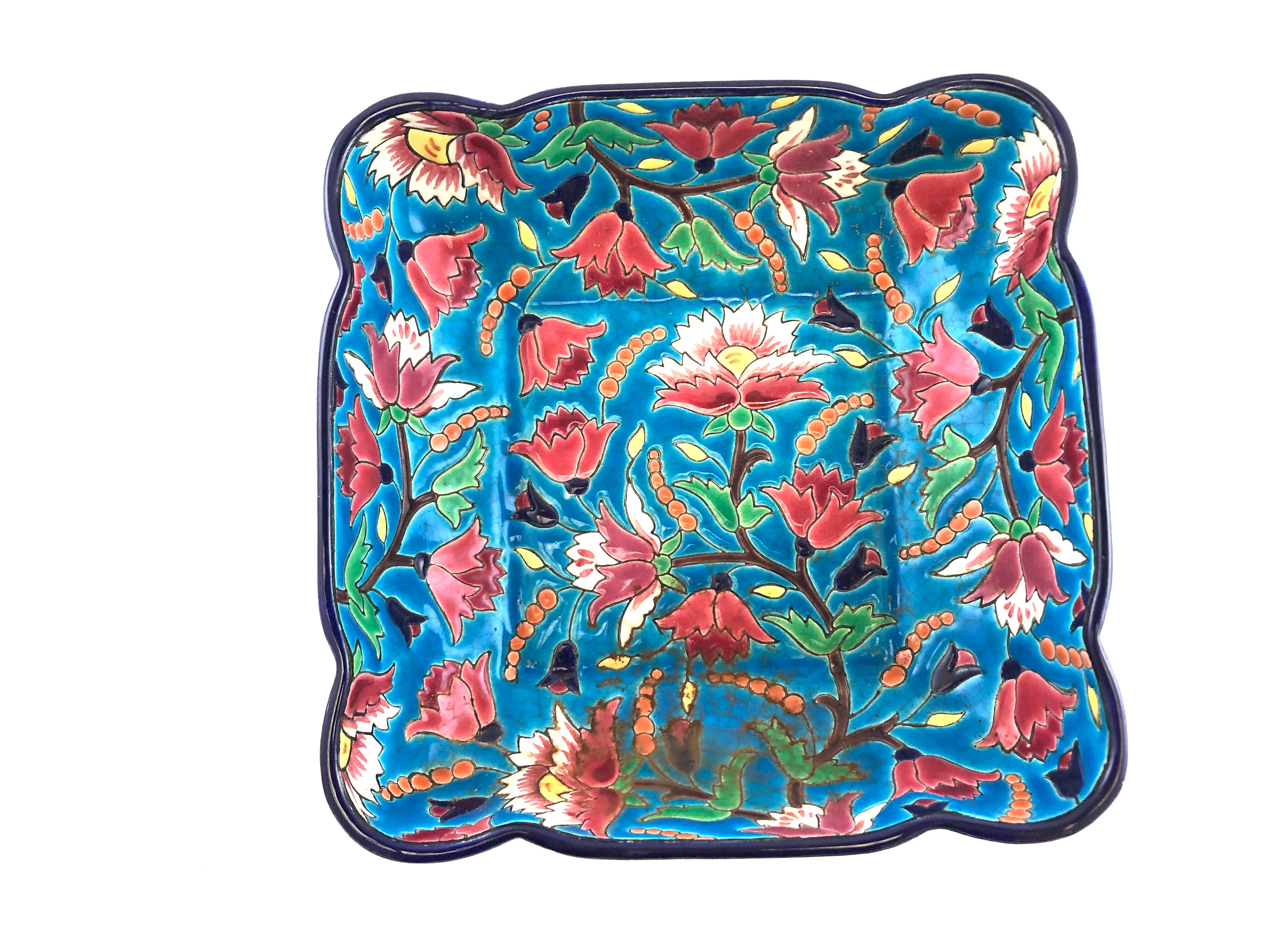 Square cut in blue Longwy enamels