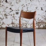 4 Scandinavian Fristho Franeker chairs in teak and faux leather, 1960.