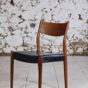 4 Scandinavian Fristho Franeker chairs in teak and skai, 1960.
