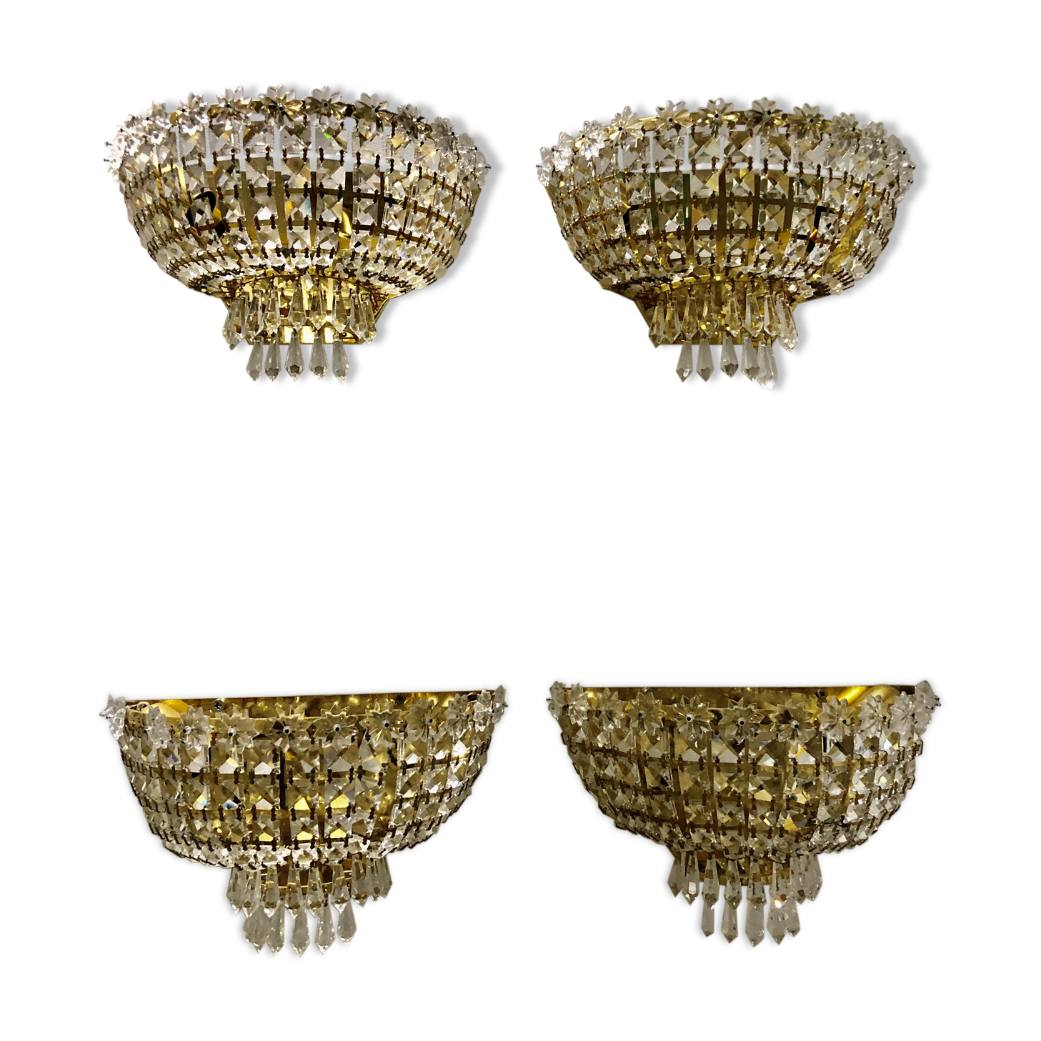 Set 4 crystal wall light gilded structure
