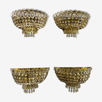 Set 4 crystal wall light gilded structure