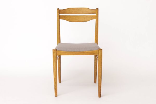Ensemble de 6 chaises de salle à manger vintage des années 1970, chaises en hêtre et teck, milieu du siècle.