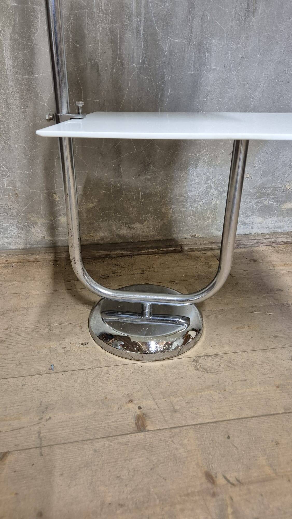 Vintage chrome flower stand with two white shelves, 1970s, Czechoslovakia, 35 × 54 × 100 cm