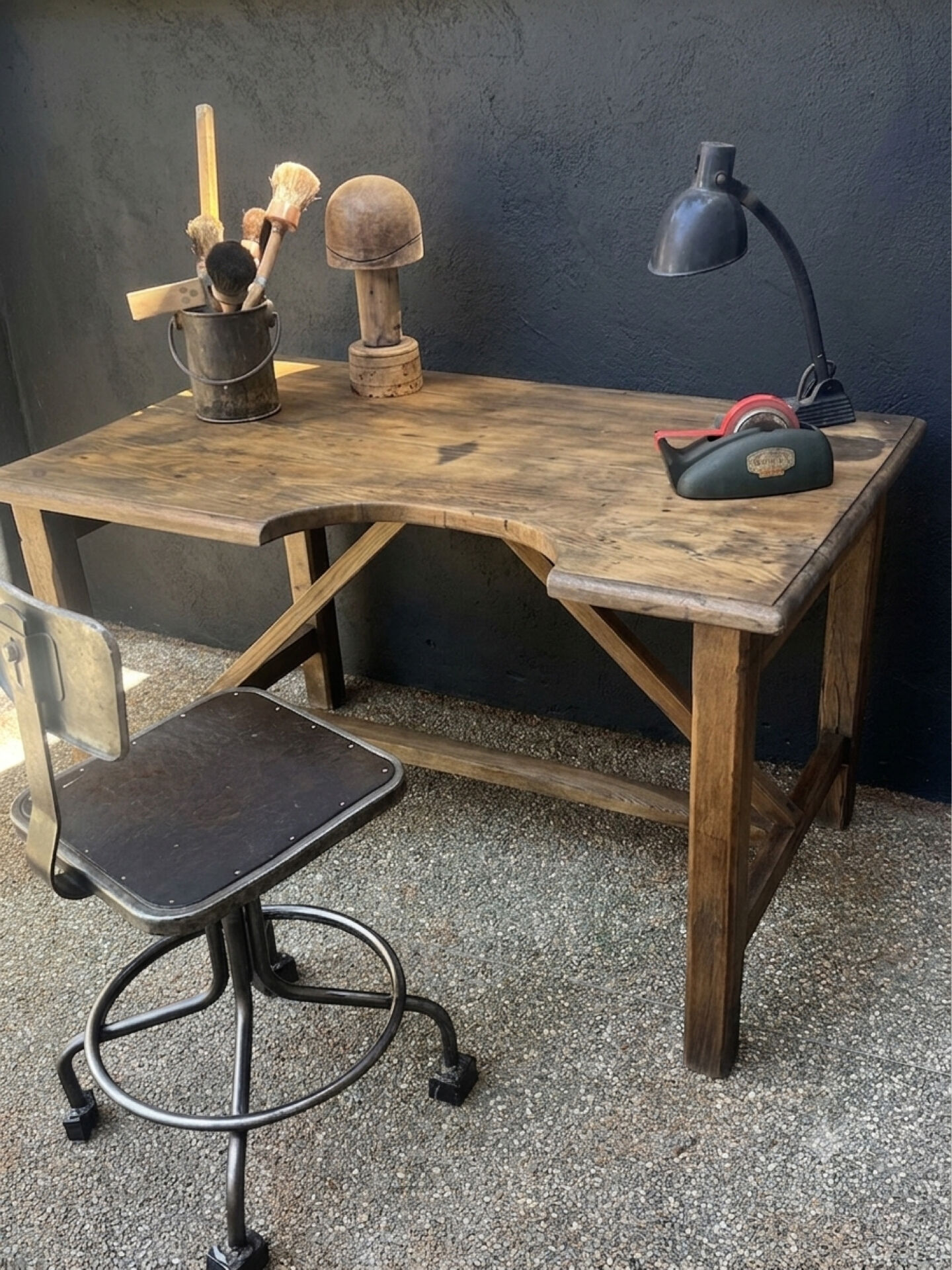 Old workshop desk made of solid wood