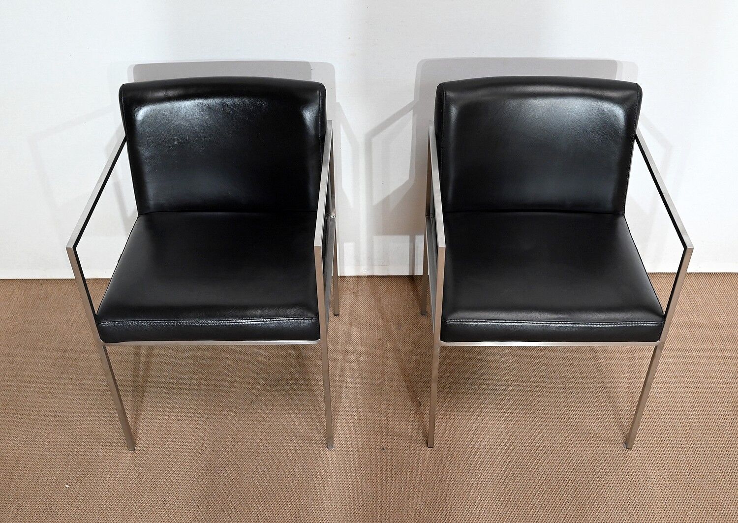Pair of square armchairs, imitation leather – 1970
