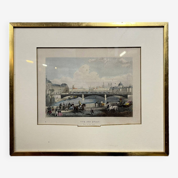 Vue de Paris / vue des quais / Pont Royal / lithographie couleur / XIXeme