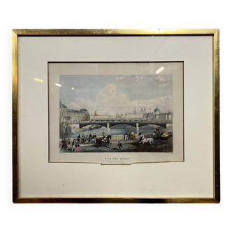 Vue de Paris / vue des quais / Pont Royal / lithographie couleur / XIXeme