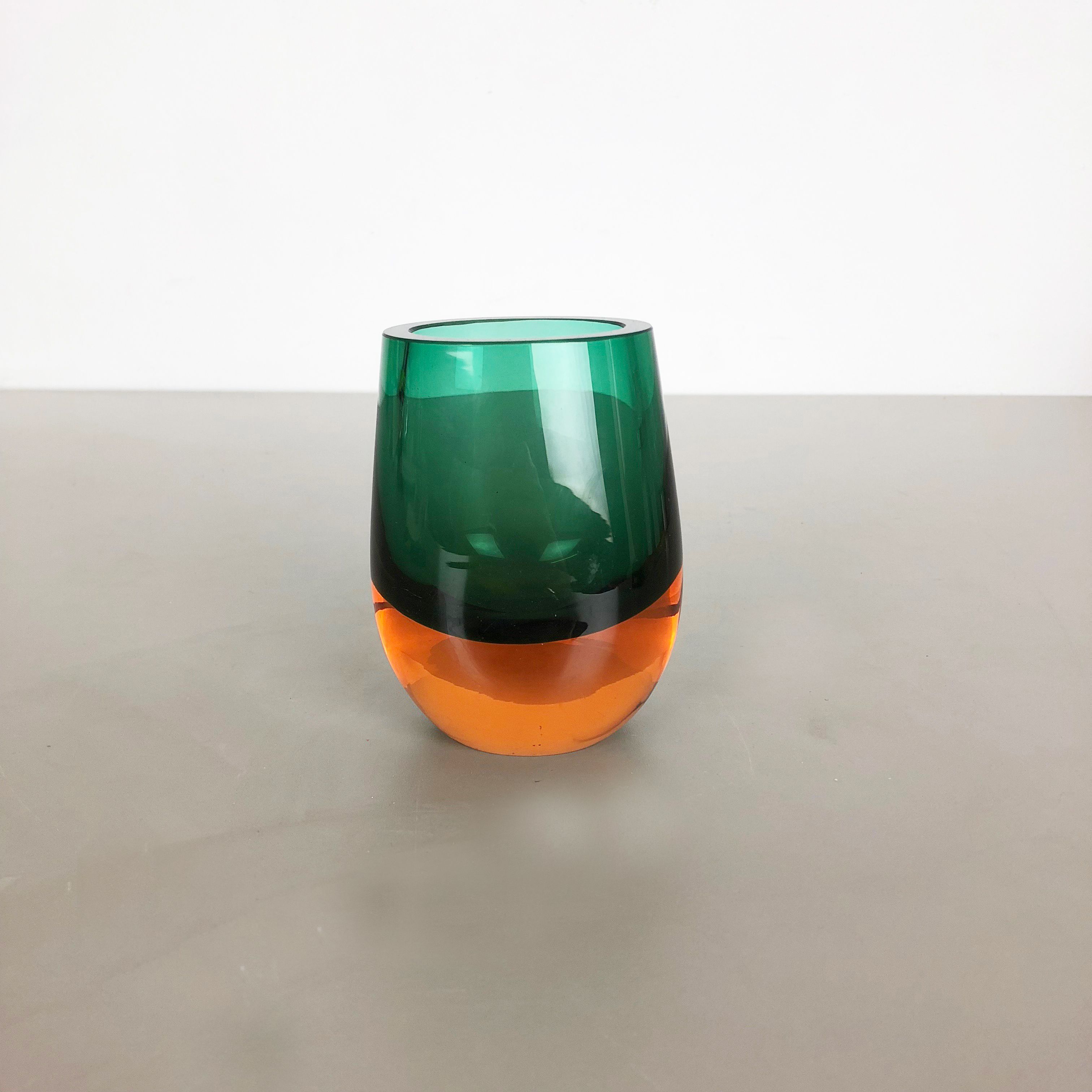 Multi-Color Heavy Two Color Murano Glass Sommerso Object Vase Bowl, Italy, 1970s